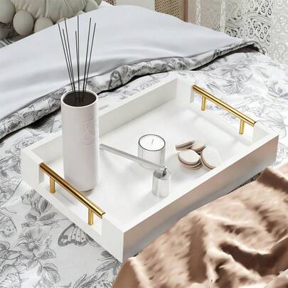 1 Set Acrylic Tray With Gold Handle, Ottoman Style Decorative Tray Suitable For Coffee Table, Living Room, Bar, Party