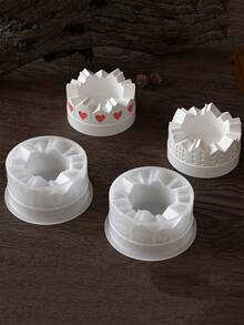 1Pc Irregular Round Silicone Mold, DIY Embossed Heart House Candle Cup & Candle Holder Casting Mould, For Aromatherapy Candle Gypsum Cement Concrete Succulent Planter, Handmade Home Table Decor Craft Supplies - White Silicone Mold - View 4
