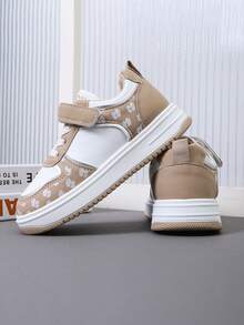 1 đôi giày thể thao thường ngày màu kaki cho trẻ em, in hình hoạt hình, có thể điều chỉnh, nhẹ, chống trơn trượt, giày thể thao thời trang unisex. - Màu Khaki - Xem 7