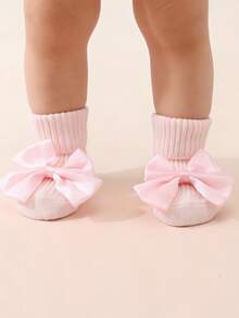 4 Pairs Baby Girls' Cotton Bow Decor Non-Slip Mid-Calf Socks, Suitable For Toddlers Learning To Walk On Indoor Floors, All Season - Multicolor - View 6