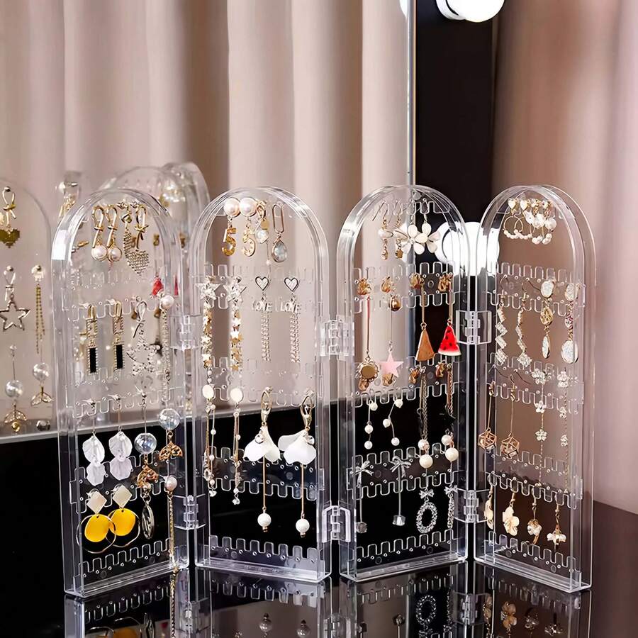 Folding Earrings Studs Display Rack Necklace Jewelry Shelf Stand Holder Panels Screen Organizer Storage Box - Multicolor - View 1