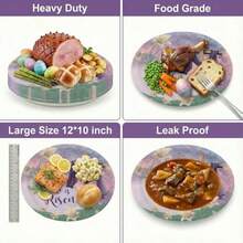 50 Pcs Easter Large 12" X 10" Oval Paper Plates And Napkins Disposable Heavy Duty Paper Plates And Napkins For Easter Party Supplies - Purple - 查看 3