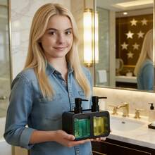 1个双头皂液器，带海绵架和刷架，4合1防滑可填充皂液泵，适用于厨房、浴室、酒店 - 多色 - 查看 2