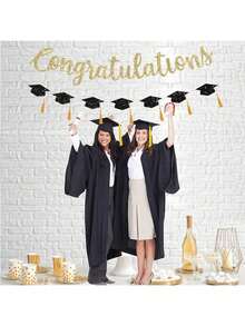 祝贺毕业横幅装饰 2026 届 金色闪光祝贺毕业带流苏派对装饰 大学高中派对礼品 黑色 无需 DIY - 查看 4