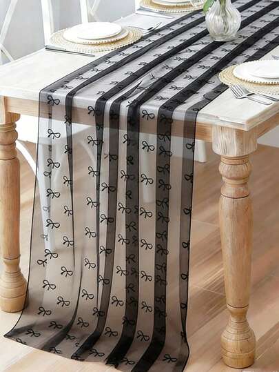 1pcBlack Bow Tulle Mesh Table Runner,Baby Shower Party Supplies,Pink Bow Chiffon Double-Sided Party Tablecloth, Birthday Party Decor Kids Girls/Boys,Themed Bow Party Favors,DIY Handmade, Wedding Decor,1st Birthday Decor, Baby Shower Party Supplies,The First One Birthday Decor,Gender Reveal Party Decor,Holiday Party Supplies,Home Decor, Room Decor, Dining Table Decor,Desk Decor, Pink Bow Decoration,Spring Decor,Outdoor Party Decor,Party Gifts