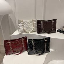 1件装优雅绗缝仿皮女士手提包，大容量单肩斜挎包，拉链封口，涤纶衬里，适合各种场合 - 彩色 - 查看 3