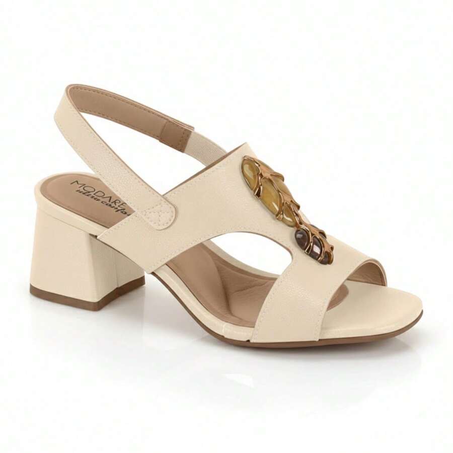 Modare Women's Casual Sandal With Low Block Heel, Thick, Ultra-Comfortable, Rhinestone-Embellished, Comfortable, Original - 奶油 - 查看 1