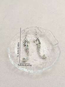 1对美人鱼闪亮吊坠耳环 - 水钻和仿珍珠水滴形首饰，女士款 - 銀色 - 查看 2