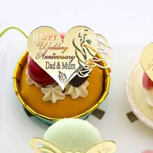 6/12 Pieces Happy Anniversary Wedding Dad Mum Acrylic Butterfly Heart And Rose Design Sweet Dessert Decoration Cupcake Topper For Party Supplier - View 9