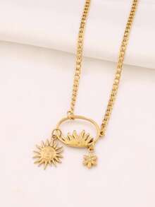 1件装不锈钢太阳吊坠项链，女士时尚设计，18K镀金饰品，锁骨项链首饰 - 項鍊 - 查看 8