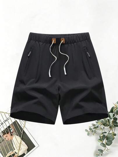 新款女士休闲抽绳短裤，夏季宽松直筒七分裤，侧拉链口袋运动短裤