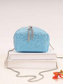 Túi xô đính đá ombre sang trọng, quà tặng sinh nhật cho phái nữ, túi lấp lánh/túi đính đá cực kỳ thu hút, túi dự tiệc sáng bóng, túi pha lê cao cấp thời trang với dây đeo vai tua rua, túi dự tiệc, quà tặng ngày Valentine thú vị. - Màu xanh bạc hà - Xem 5