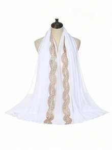 1 pieza Bufanda de mujer de unicolor con lentejuelas de strass y perlas de gasa, versátil y elegante nueva bufanda para la cabeza, chal protector solar para el uso diario - Multicolor - Ver 2