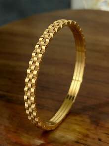 3件套18K镀金高品质不锈钢手链，女士首饰套装，包含链条、齿轮和四叶草设计，时尚百搭，适合日常佩戴、派对、节日、生日、婚礼、情人节和母亲节等场合作为礼物。 - 金色 - 查看 5