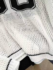 女士夏季宽松大码卫衣，男女皆宜休闲数字印花优雅透气针织套头衫 - 黑與白 - 查看 8