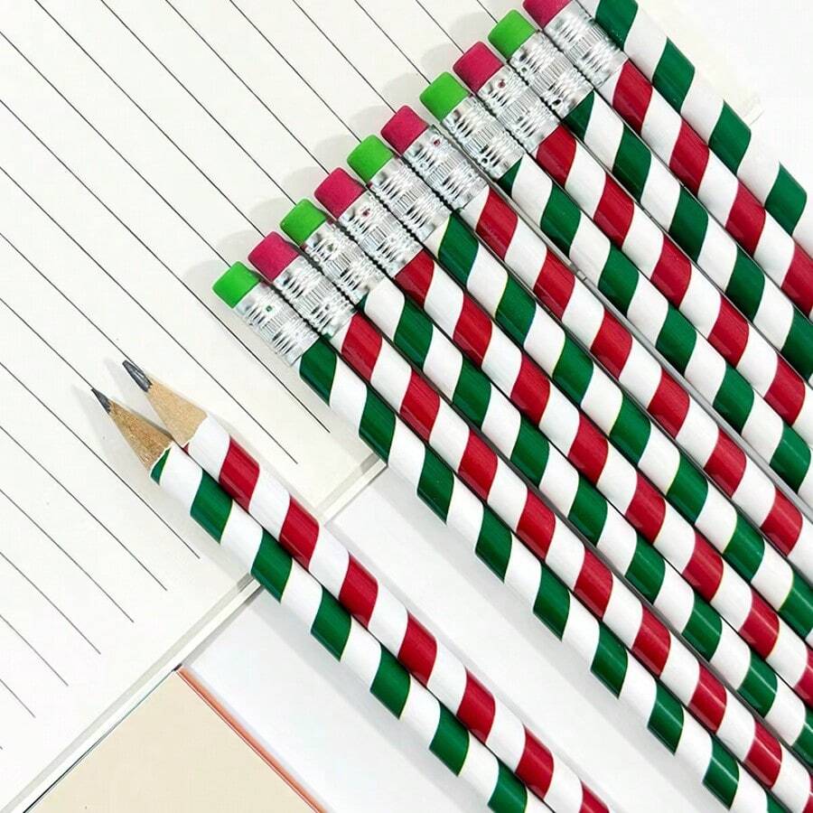 5/10支装旋转条纹铅笔 - 高品质木质铅笔，内置橡皮擦 - 适用于书写、素描、绘画，是理想的激励道具、节日文具、返校奖励和礼品之选。 - 旋轉條紋鉛筆 - 查看 1