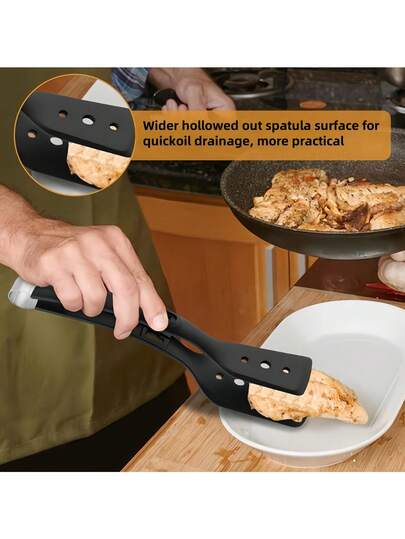 ملقط طهي مصنوع من الفولاذ المقاوم للصدأ والسيليكون، مع ملعقة وشوكة - أدوات مطبخ غير لاصقة، مناسبة لقلب البان كيك والسمك والخبز والبيض المقلي واللحم وملحقات التخييم