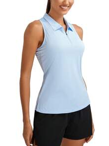 Women's Sleeveless Golf Polo Shirts, Quarter-Zip Tennis Tank Top, Moisture-Wicking Athletic Shirt, Ideal For Tennis, Yoga, And Outdoor Activities - 淺藍色 - 查看 2