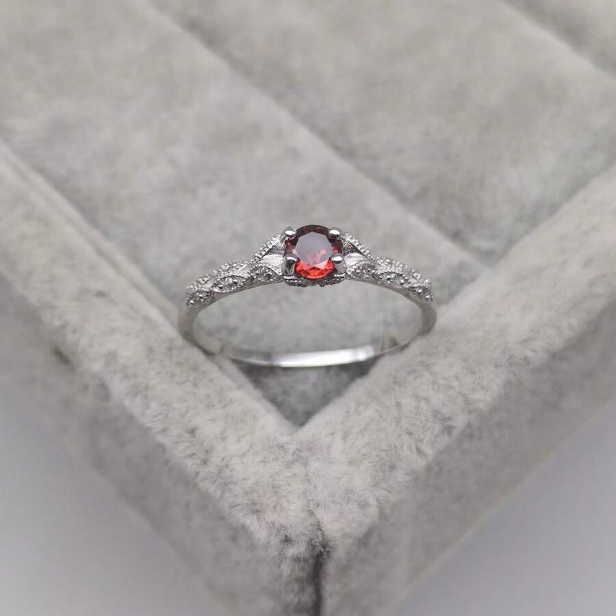 1 pieza Anillo de moda de lujo minimalista con incrustaciones de circonita, adecuado para uso diario de mujeres y como regalo de vacaciones - Rojo - Ver 1