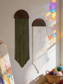 1 pieza/2 piezas Colgante de pared con borlas estilo bohemio, decoración de pared con forma de media luna, decoración de pared con borlas verde oliva y blanco, decoración de estilo rústico para sala de estar, decoración de pared para dormitorio, colgante de pared estilo bohemio chic, bandera de pared con borlas reutilizable, decoración del hogar minimalista, tapiz estilo bohemio, decoración de pared con borlas - Multicolor - Ver 6