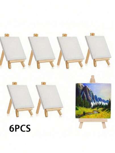 1/2/3/5/6/10 Sets Mini Canvas Wooden Easel Set, 4"X4" Canvas Panels With 3.1"X5.9" Tabletop Easels, Portable Artist Painting Kit For Oil Painting DIY, Doodling, Kids Drawing, Ideal Creative Supplies, Perfect Christmas Gift And Back-To-School Essentials