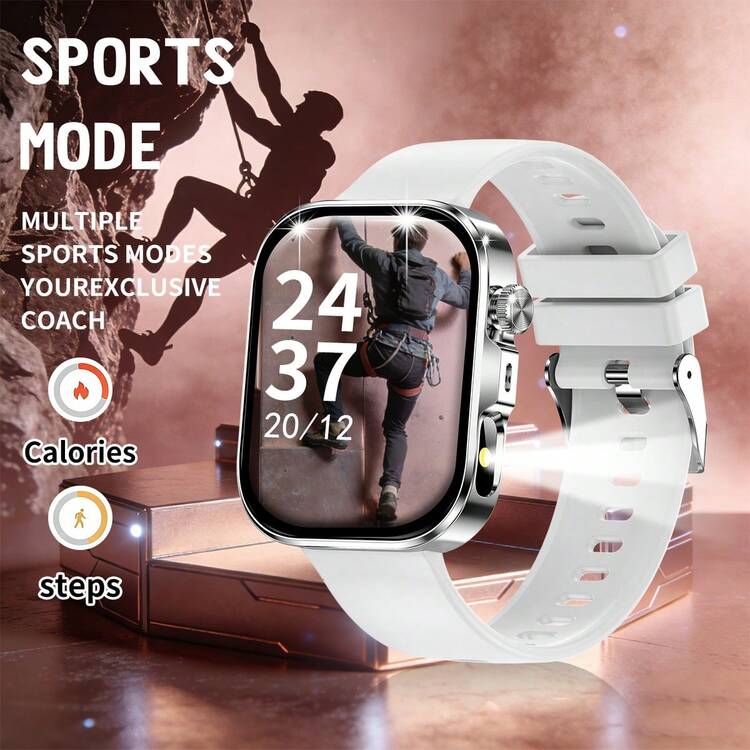 Reloj inteligente unisex con luz lateral-linterna, conteo de pasos, seguimiento de calorías, múltiples modos deportivos, control de música, cámara remota, llamadas inalámbricas, esfera personalizable, recordatorio de notificaciones, alarma, visualización del clima, carga USB, reloj inteligente multifuncional - Añade 7