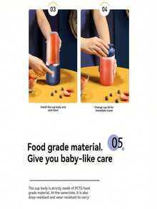 便携式搅拌榨汁机二合一,USB充电,6刀片,双杯设计,可碎冰制作冰沙,厨房好帮手,塑料材质,锂电池,1500mAh容量 - 彩色 - 查看 6