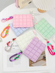 1pc Solid Color Plaid Quilted Multipurpose Storage Pouch, 6 Inch E-Reader Case Suitable For Kindle Accessories, Women's Accessories, Coin Purse, Cosmetic Bag, MP3/MP4/MP5 Storage Bag, Phone Bag, Suitable For Kindle Paperwhite E-Book Reader, 6 Inch E-Reader Case Suitable For Kindle/Boox Electronic Devices Protection Bag, Student Daily Use, Travel Essentials, Household Necessities - Multicolor - View 2