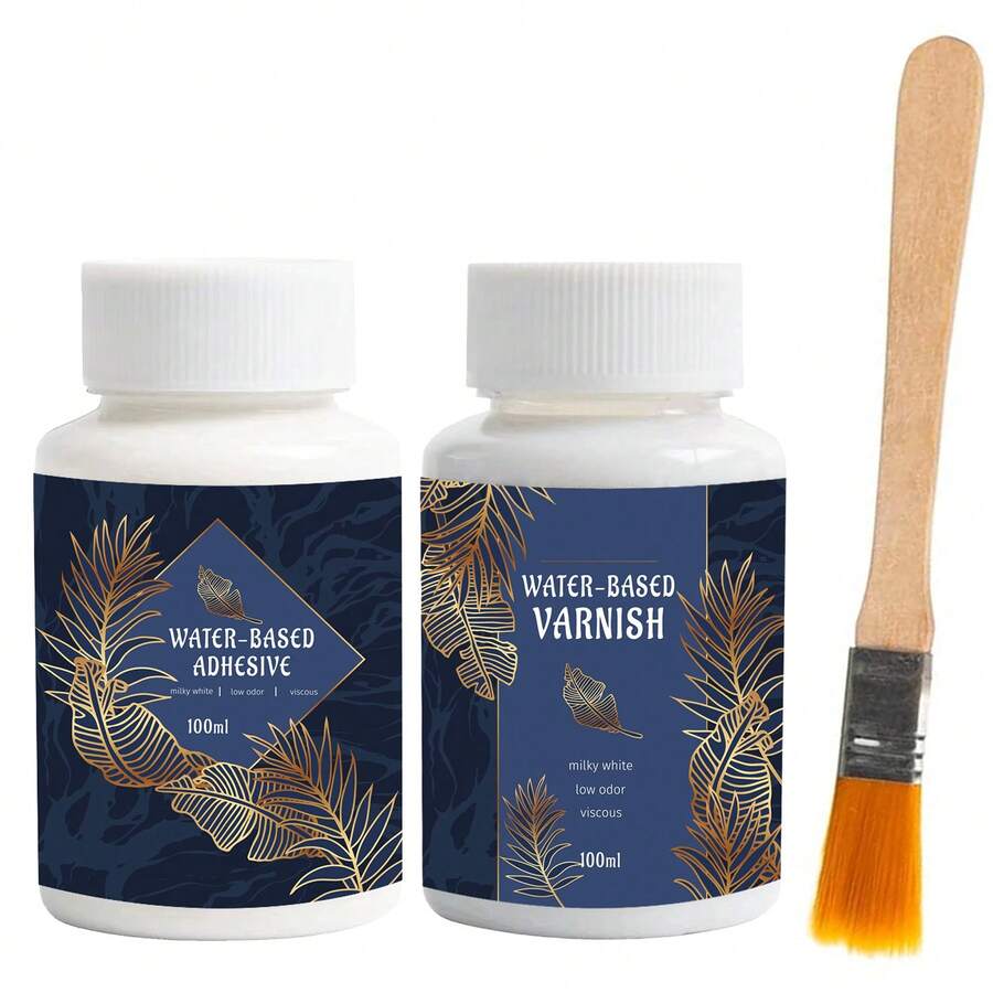 Bộ keo dán acrylic nhũ vàng 100ml, keo thủ công mỹ nghệ, keo phủ bóng - Keo kim loại gốc nước kèm cọ dùng cho các dự án thủ công, vẽ tranh và nghệ thuật. - sapphire - Xem 1