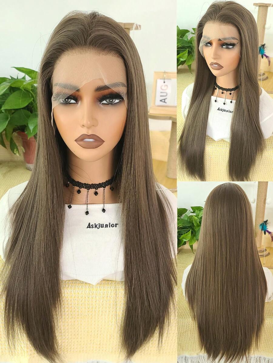 Brown Lace Front Wig For Women 24 Inch Long Straight Bun Head 13*4 Lace Wigs High Quality Synthetic Lace Wigs Natural Daily Use - Multicolor - View 1