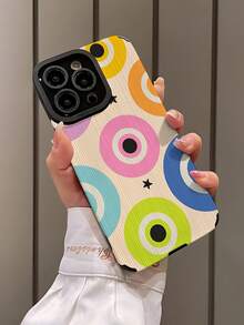 1个简约个性化炫彩彩虹与邪眼图案竖纹仿皮纹理经典防滑防摔软保护手机壳，适合作为礼物送给朋友和爱人，兼容苹果 17/17AIR/17PRO/17PROMAX - 彩色 - 查看 3