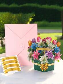 1 Set Handmade 3D Mother's Day Card - 1 "Happy Mother's Day" Card With Lily Flower Pattern, Includes Envelope And Blank Note Card. Ideal DIY Gift For Mother's Day, Birthday, Anniversary, Holiday Greetings And Other Special Occasions. - One Size Fits All - View 2