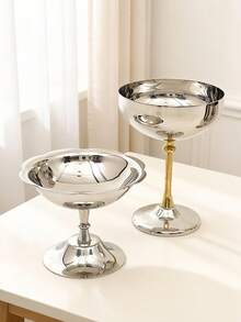 1个不锈钢冰淇淋杯，银色花形奶油容器，甜点杯，高脚杯和水果盘，适合派对和婚礼 - 銀色 - 查看 5