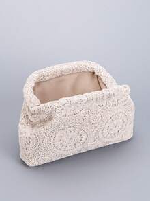 Ny moderiktig damväska med klämma i retromönster, bohemisk stil med texturerad middagsväska för fester, enkel och avslappnad kuvertväska. - Beige - Visa 4