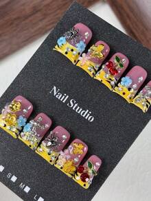 10片装高端可爱卡通风格手工彩绘斑马纹立体浮雕设计蝴蝶闪亮钻石美甲贴片，是春季郊游的理想之选，尤其适合公园、游乐园、露营和野餐等场合。 - 彩色 - 查看 4