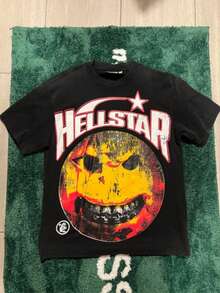 Plus Size Hellstars  Face Grunge Y2K Graphic T-Shirt,220g 100% Cotton,Round Neck Short Sleeve,Black Streetwear Essential For Summer Going Out,Unisex Style - Black - View 1