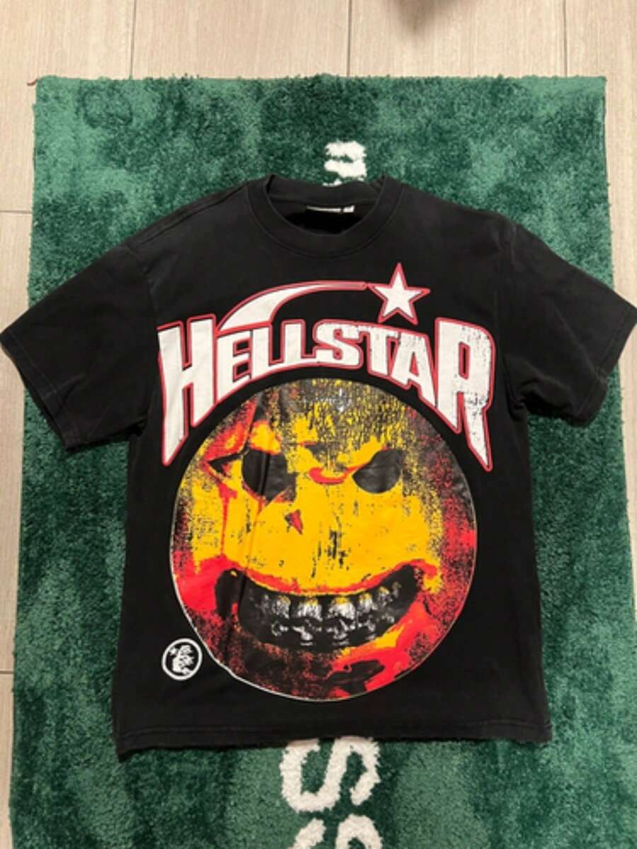 Plus Size Hellstars Face Grunge Y2K Graphic T-Shirt,220g 100% Cotton,Round Neck Short Sleeve,Black Streetwear Essential For Summer Going Out,Unisex Style - Black - View 1