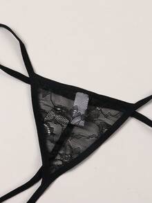3件套女士蕾丝提拉塑形内衣套装，包括性感塑形文胸、内裤和丝袜 - 黑色 - 查看 5