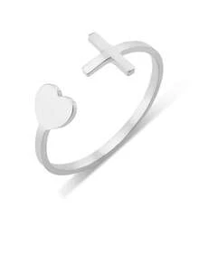 Cross Ring With Heart, Engraved Religious Ring With Name, Date Or Word, Yellow, Rose Or White Gold, Personalized Faith Ring. - Multicolor - View 6