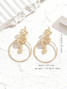Unisex Minimalist Geometric Snake Stud Earrings - Yellow Gold - View 3