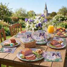 50 Pcs Easter Large 12" X 10" Oval Paper Plates And Napkins Disposable Heavy Duty Paper Plates And Napkins For Easter Party Supplies - Purple - 查看 7