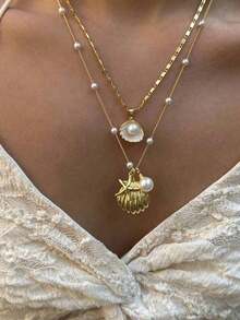 1 chiếc vòng cổ ngọc trai hình sao biển và vỏ sò phong cách Bohemian, vòng cổ vỏ sò và ngọc trai giả tối giản, đa năng lấy cảm hứng từ đại dương, phù hợp để đeo hàng ngày, dự tiệc, đi nghỉ mát, đi biển. - Nhiều kiểu dáng/màu sắc - Xem 2