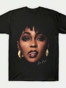 Vintage Anita Baker Big Head T-Shirt Unisex Retro R&B Graphic Tee Must-Have For 80s Music Fans Soft Comfy Top Perfect For Concerts Hangouts Gag GiftsWomen's Summer Tops: Retro-Style T-Shirts - 黑色 - 查看 1