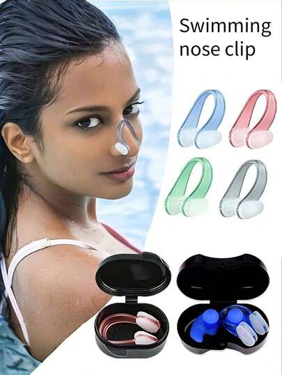 Silicone Nose Clip, Suitable For Swimming And Diving - Anti-Suffocation, Snug Fit, Black, Sports Training, Non-Slip, Nose Clip, Swimming Silicone Nose Clip Set, Waterproof, Beach Essentials, Beach Accessories, Pool Use