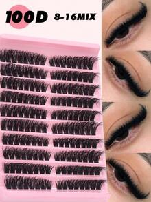 160 Clusters / Clusters Fake Eyelashes, 100D, D-Curl, 8-16mm Mixed Length, Natural & Fluffy, 0.07mm Lightweight & Reusable Lashes, Suitable For Holidays & Parties, Halloween Lashes, Cosplay Lashes. - D - View 6
