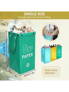 1pc/3pcs Foldable Trash Can, Reusable, Easy To Clean, Large Capacity, Durable Outdoor, Kitchen, Living Room Garbage Sorting Bin - Light Blue + Yellow + Grass Green - View 7