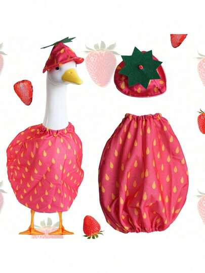 Strawberry Goose Outfit Lawn Porch Goose Outfit Cute Goose Art Decor Costume For 23'' Outdoor Cement Goose Duck Lawn Yard Patio Art Decoration