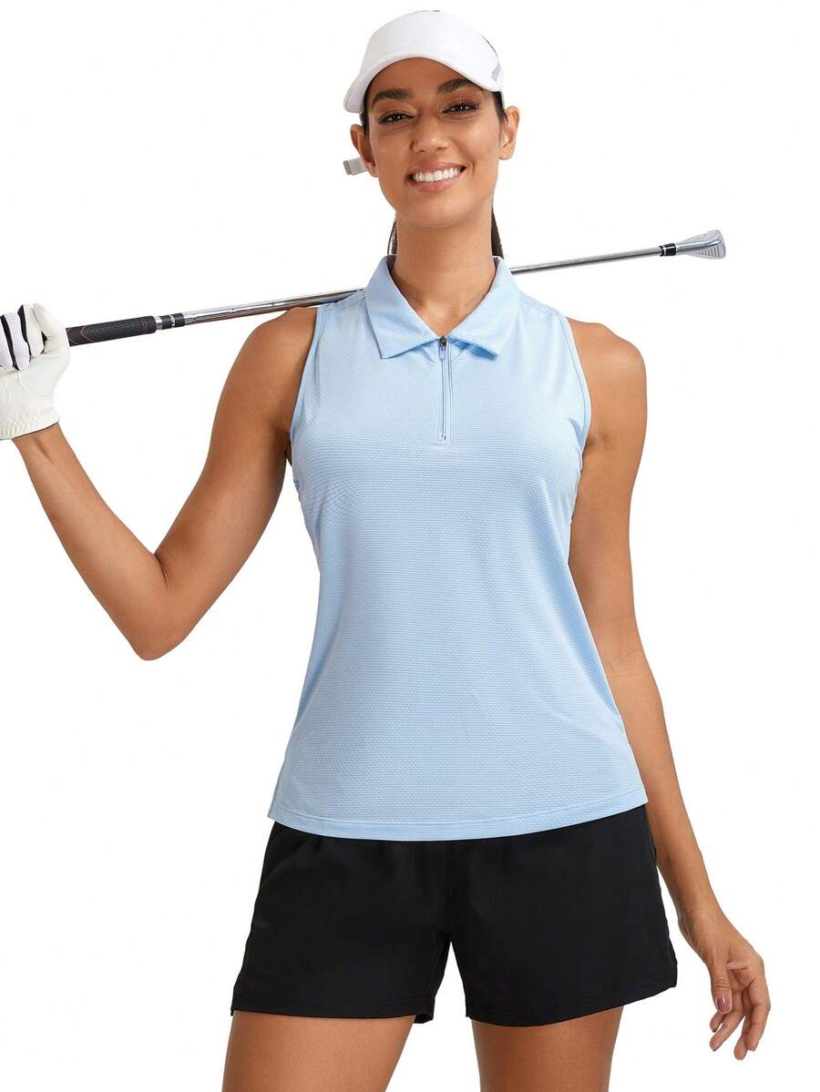 Women's Sleeveless Golf Polo Shirts, Quarter-Zip Tennis Tank Top, Moisture-Wicking Athletic Shirt, Ideal For Tennis, Yoga, And Outdoor Activities - 淺藍色 - 查看 1
