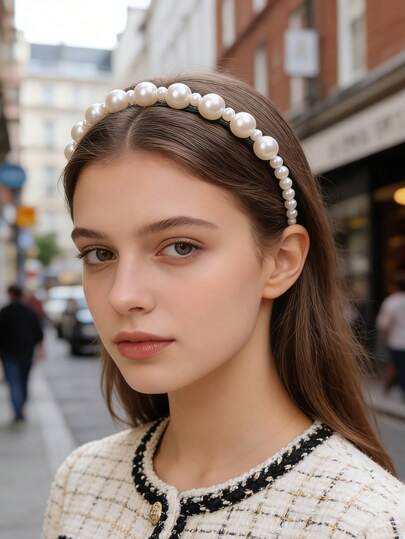 1个珍珠蝴蝶结发箍，简约少女风发箍，简单百搭