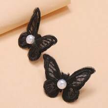 1对简约个性INS风涤纶甜美优雅百搭耳环，适合女性日常及居家佩戴 - 黑色 - 查看 3